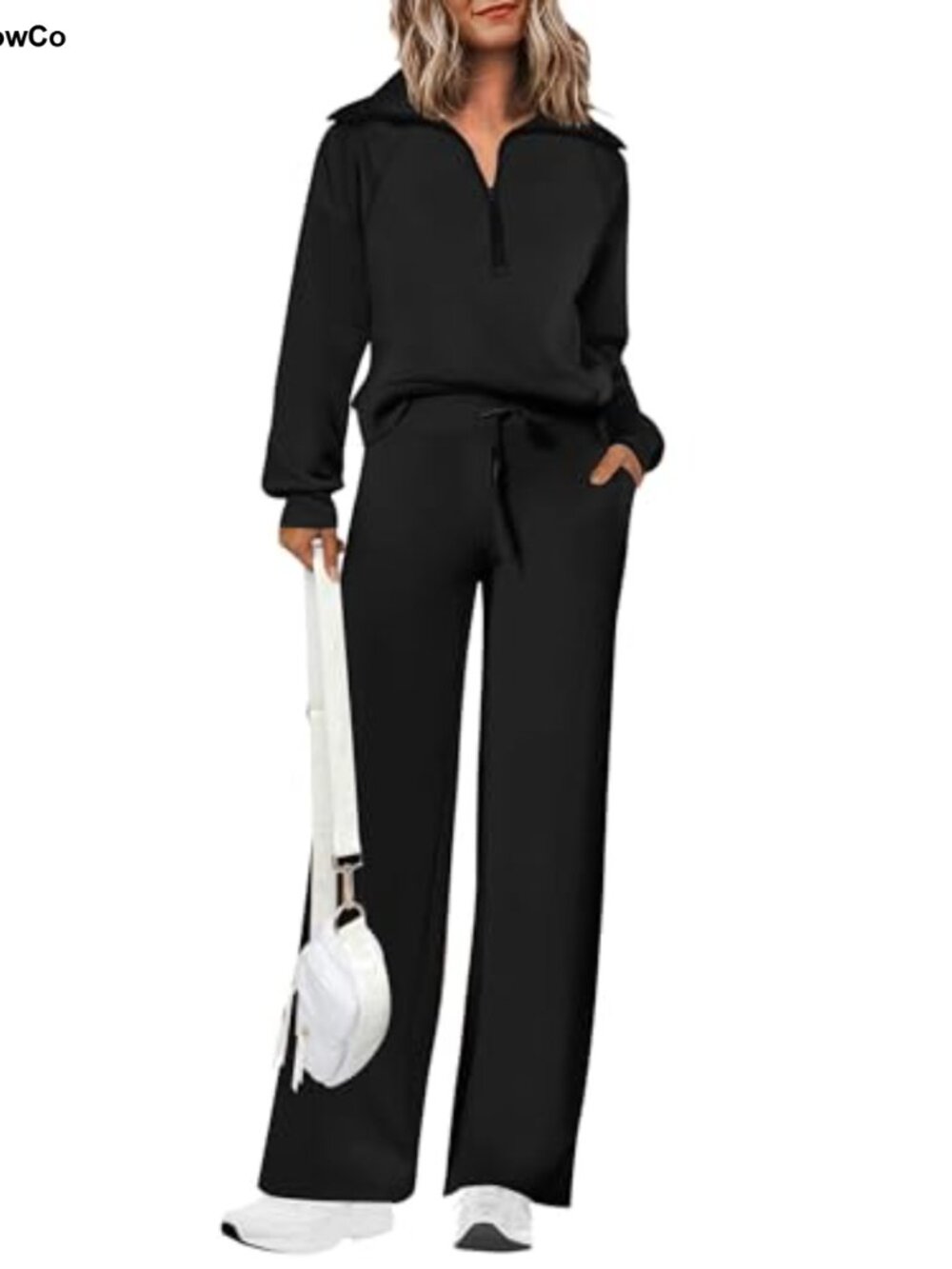 Cozy 2 Piece Lounge Sweatsuit Set with Half Zip & Wide Leg Pants